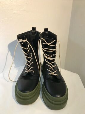 Cool Planet By Steve Madden Vegan Combat Boots Lace Up Green Size 9 Gorpcore